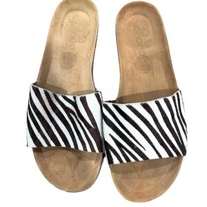 Yokono‎ Leather Zebra Slides Sandals Size 8 Indie Vacation Resort Comfort Brown